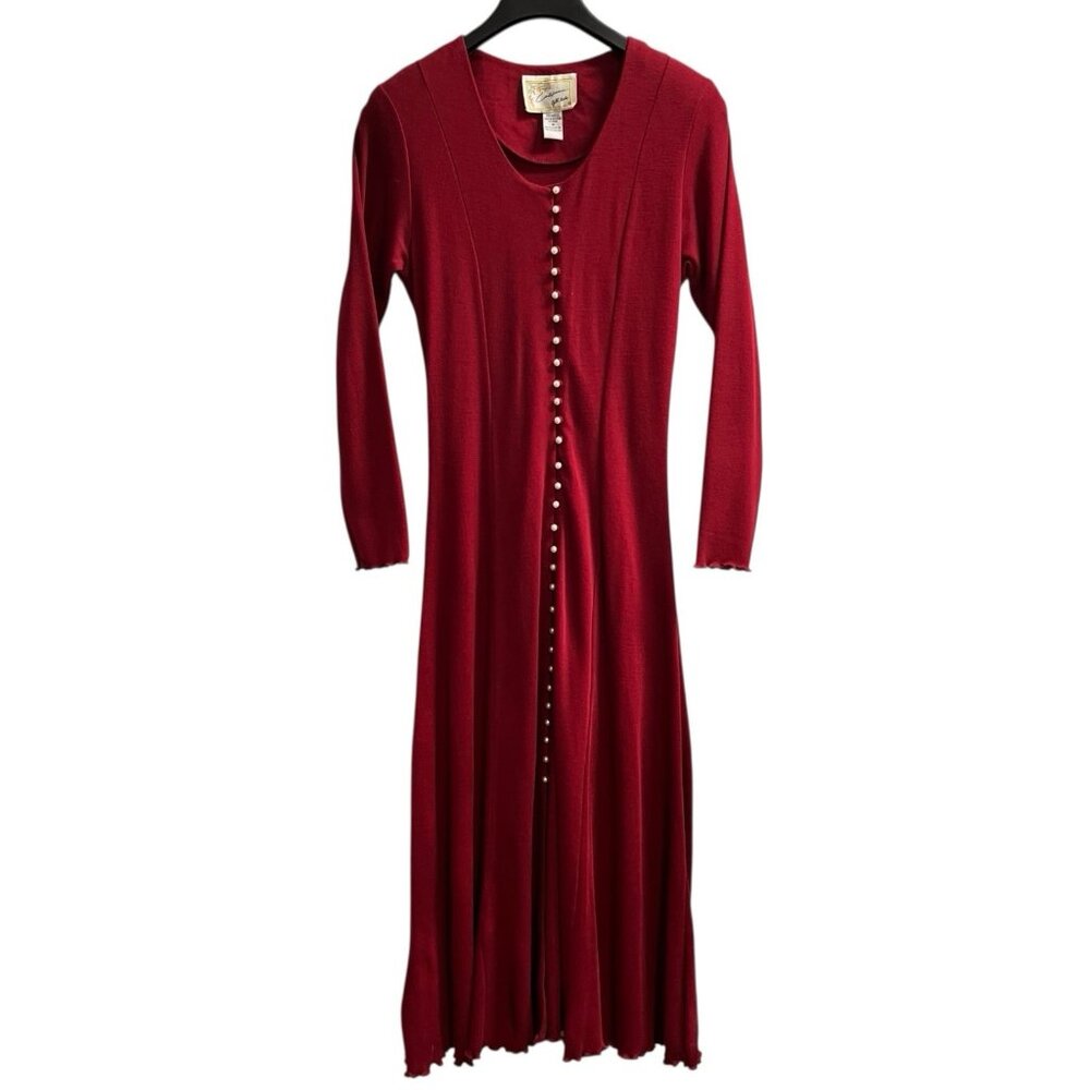 Vintage California‎ Gold Rush Dress M Red Aline Pearl Button Maxi French Country